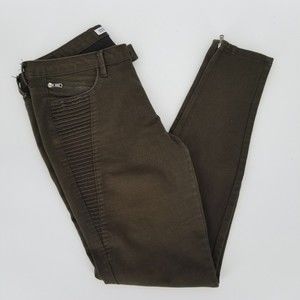 ZARA BASIC Z1975 DENIM skinny jeans zipper ankles pleated front brown olive 8